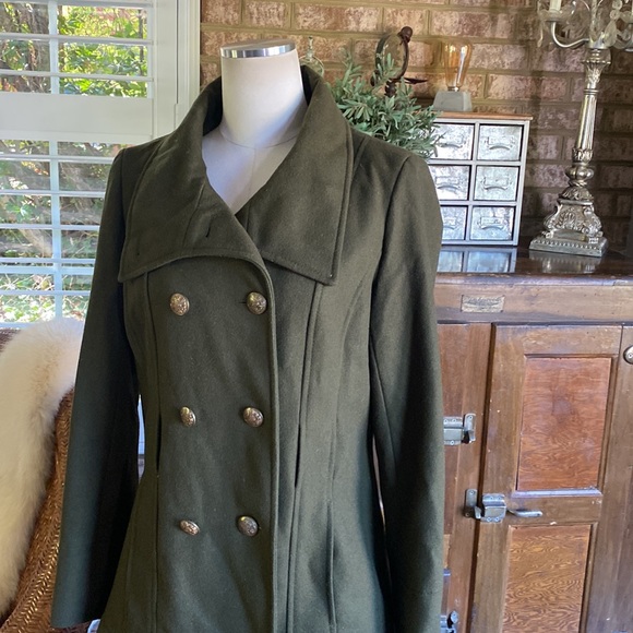 New York & COMPANY MILITARY STYLE BUTTON WOOL BLEND PEA COAT MEDIUM NO BELT - Picture 2 of 10